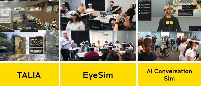 Combined image examples of the three tools: TALIA. EyeSim and AI Conversation Sim