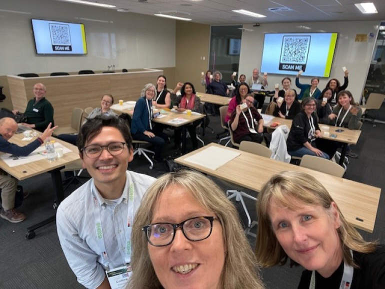 UNSW researchers A/Prof. Karin Watson (Director, Educational Excellence), Dr Nicole Saintilan (Educational Evaluation Specialist) and Collins Fleischner (Lead, Academic & Education Focussed Development) running Fostering Student Belonging card game pre-conference workshop at the 2024 annual conference of the Higher Education Research and Development Society of Australasia (HERDSA).